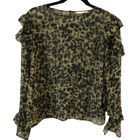 H&M Tops - SEMI sheer animal print top with ruffled sleeves from H&M.  Size M